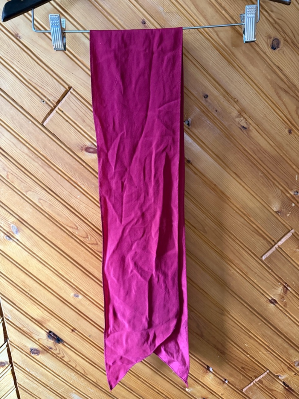 Rose red silk scarf with lipstick ends